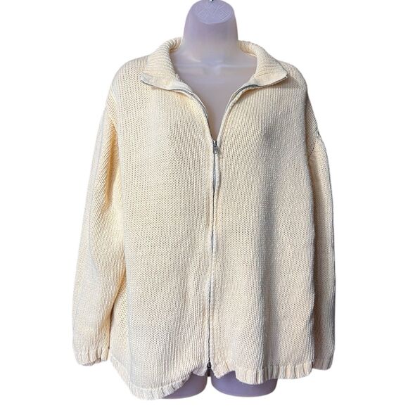 Carolina Colours Vintage 90s Light Yellow Full Zip Cable Knit Sweater Sz 18W - Picture 6 of 8